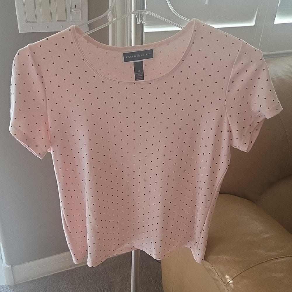 Karen Scott Pink Polka Dot Short Sleeve Tee